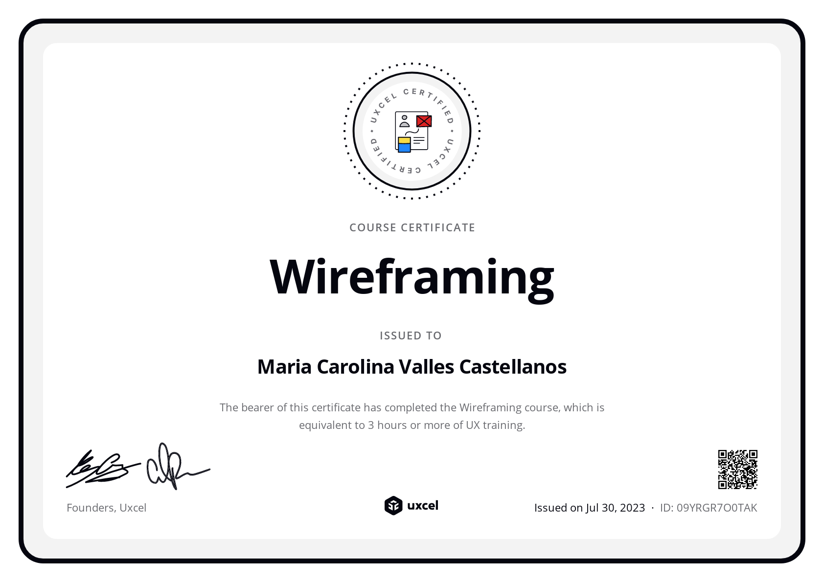 Maria Carolina Valles Castellanos's certificate